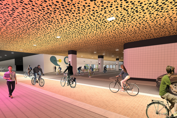 Perspective architecturale des futurs aménagements piétonniers et cyclables sous la dalle