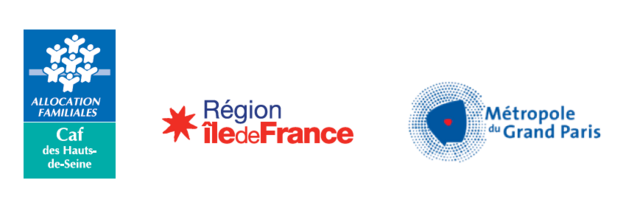 Logos des financeurs : la CAF 92, la région ile de France et la métropole du grand Paris